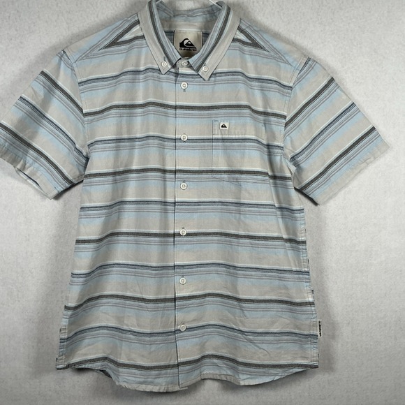 Quicksilver Big Boys Large‎ 14 ButtonUp Short Sleeve Oxford Stripe Shirt Woven - Picture 1 of 6